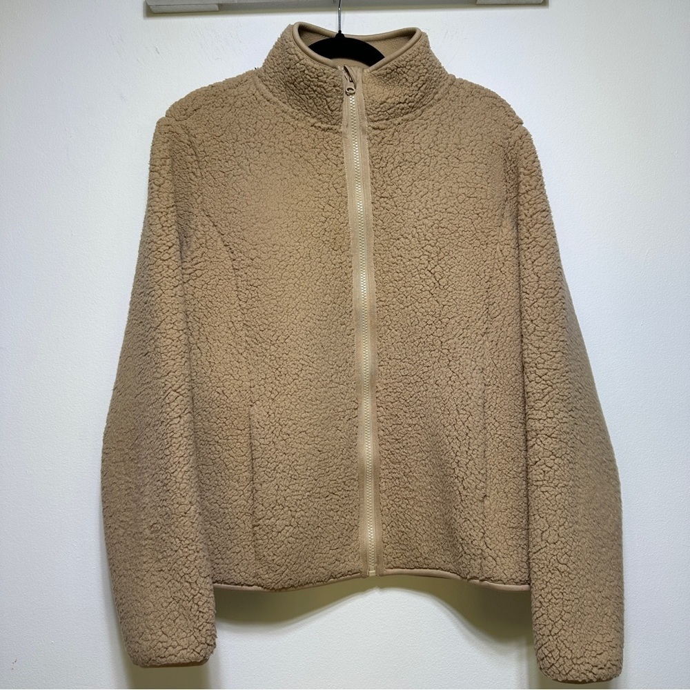 Joe Fresh Tan Teddy Fleece Sherpa Jacket M Cozy Zip Up Cabincore Coat